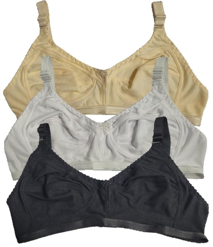 Image of Women's Cotton Blend C-Cup Non-Padded Heavy Bust Seamless Minimizer Full Coverage Non-Wired T-Shirt Everyday Bra Combo Pack of 3