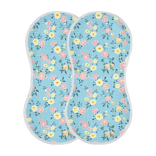 Floral Pattern Muslin Burp Cloths 22x11 Inch - 4-Layer Organic Cotton & TPU Waterproof Lining, Absorbent Baby Bibs for Boys/Girls with Hanging Loop2