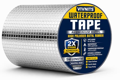 Image of VIVNITS Waterproof Butyl Aluminium Foil Tape for Roof Leakage, Heavy Duty Self Adhesive Waterproof Sealing Tape for Water Tank, Wall, Pipe, Terrace Crack Repair, Duct & Water Leakage Solution, Silver