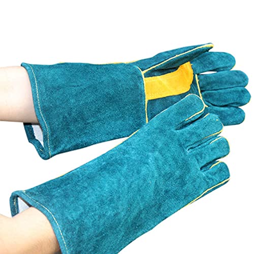 Image of Animal Handling Leather Gloves Kevlar Gauntlet for Saftey Against Cats, Dogs, Reptile, Birds, Snakes (16 inches - (Pack of 1 Pair), Green-Yellow)