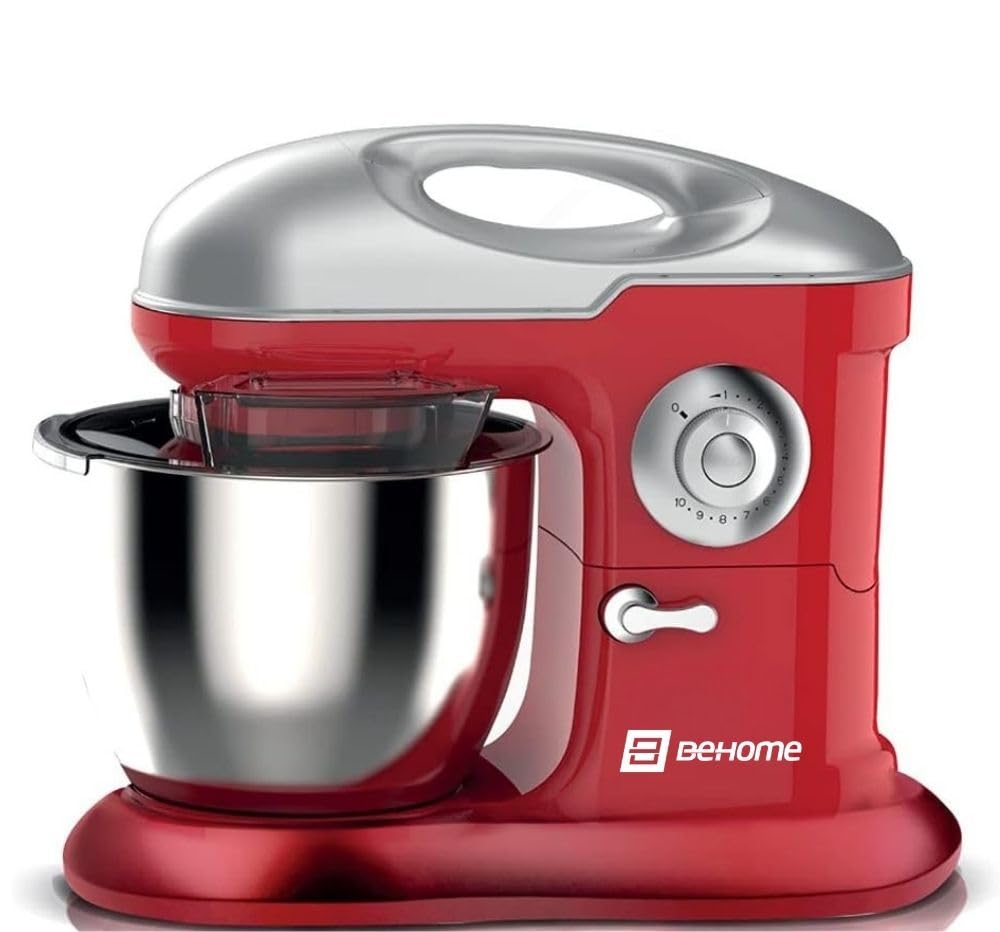 Behome Impastatrice Planetaria Professionale 6,5L Rosso | 10 Velocità, 2 fruste e 1 gancio per impastare