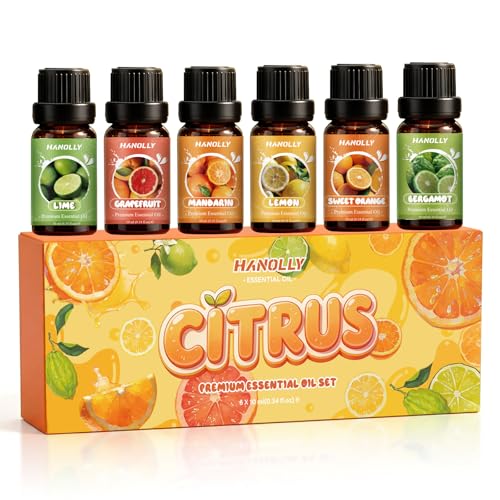 Citrus Essential Oils Set Premium Fragrance Oil for Diffuser for Home Scented Oil for Candle & Soap Making Sweet Orange Bergamot Lemon Grapefruit Lime Mandarin Fruit Aromatherapy Oils