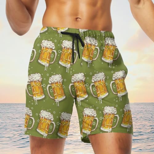 Funny Beer Mens Swim Trunks - Beer Party Hawaiian Mens Swim Short Beach Shorts TU-SH-343