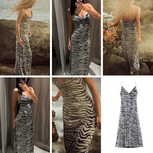 Image of Women's Sexy Sleeveless Tulle Leopard Print Maxi Dress - Elegant Spaghetti Strap Backless Party Dress