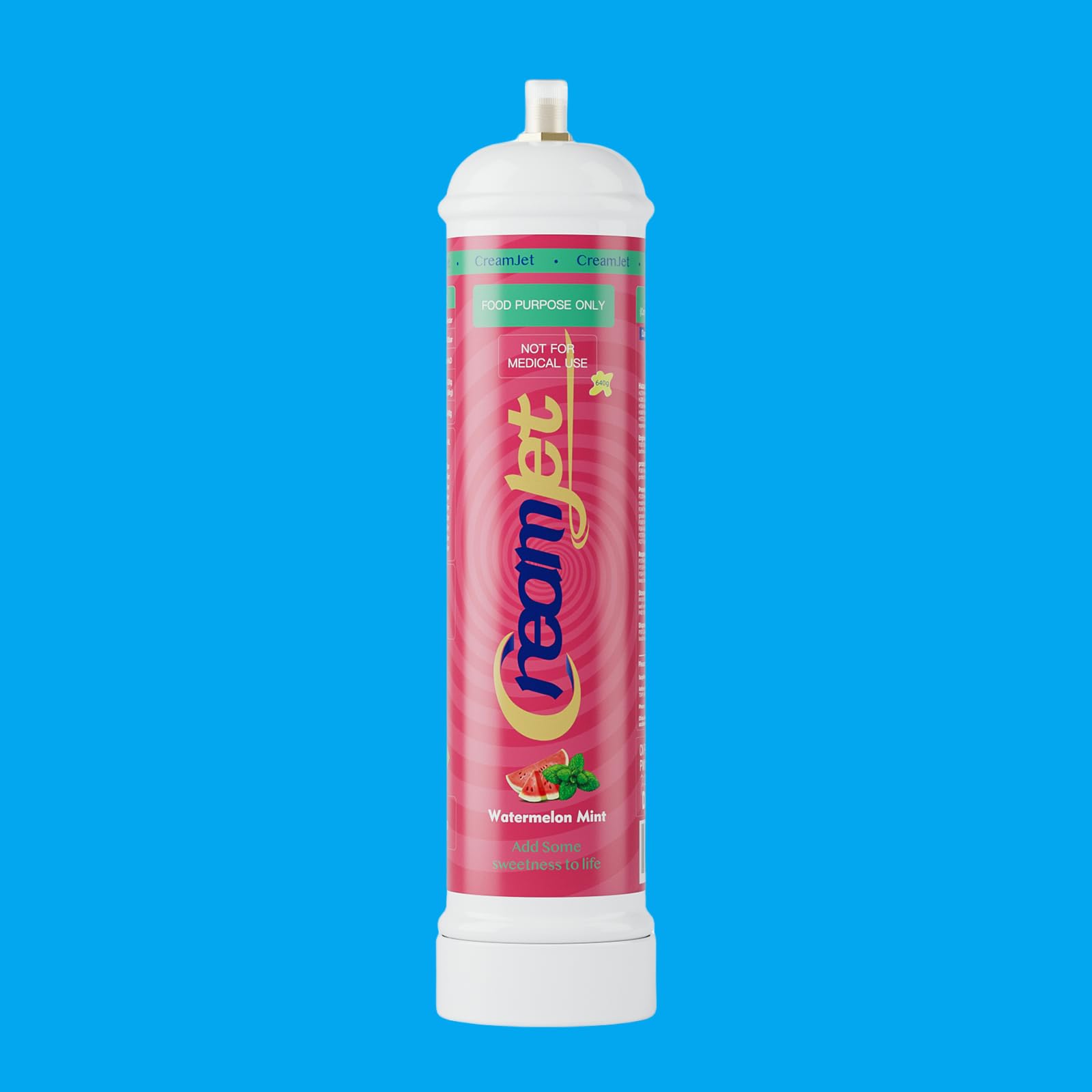 CreamJet 640g Nitrous Oxide Whipped Cream Chargers Food Grade 0.95L N2O Nitrous Tank Equivalent to 80 Cream Capsules Nos Gas Cylinder with Free Nozzle (Watermelon Mint Flavor, 1 Cylinder)