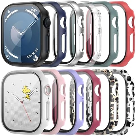 Cuteey 12 Pack Case with Tempered Glass Screen Protector for Apple Watch 40mm SE2/Series 6/SE/Series 5/Series 4, Full Matte Leopard Cow Pattern PC Cover for Iwatch 40mm Accessories (12 Colors, 40mm) Cover