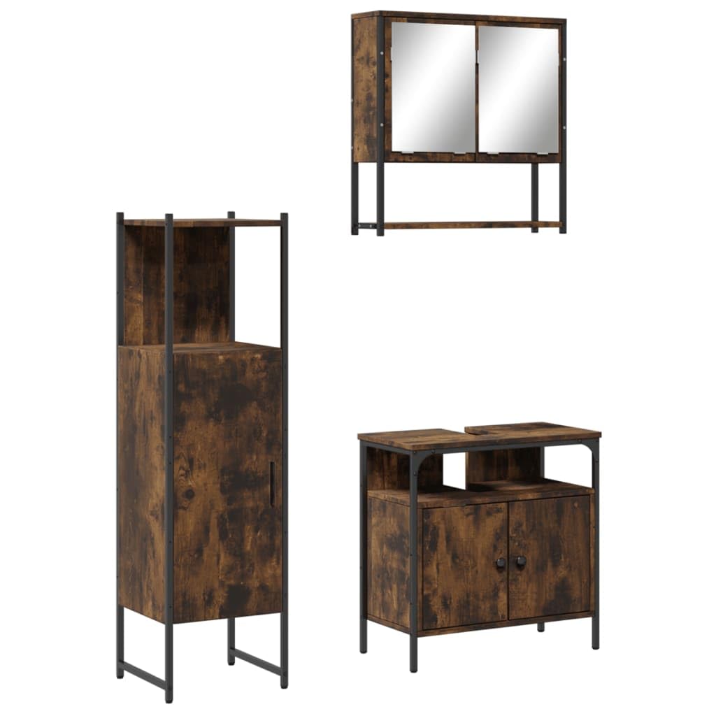 Teenpull Bathroom Vanity Cabinet Set Sinks, Basin, and Drawers - Modern Smoked Oak Bathroom Sink Combo with Storage & Compliant Countertop