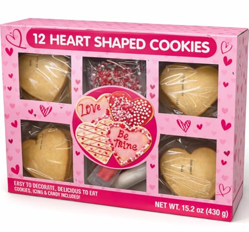 Heart Shaped Cookies Decorating Kit, 12 Cookies with Icing and Candy, Valentine's Theme, 15.2 oz