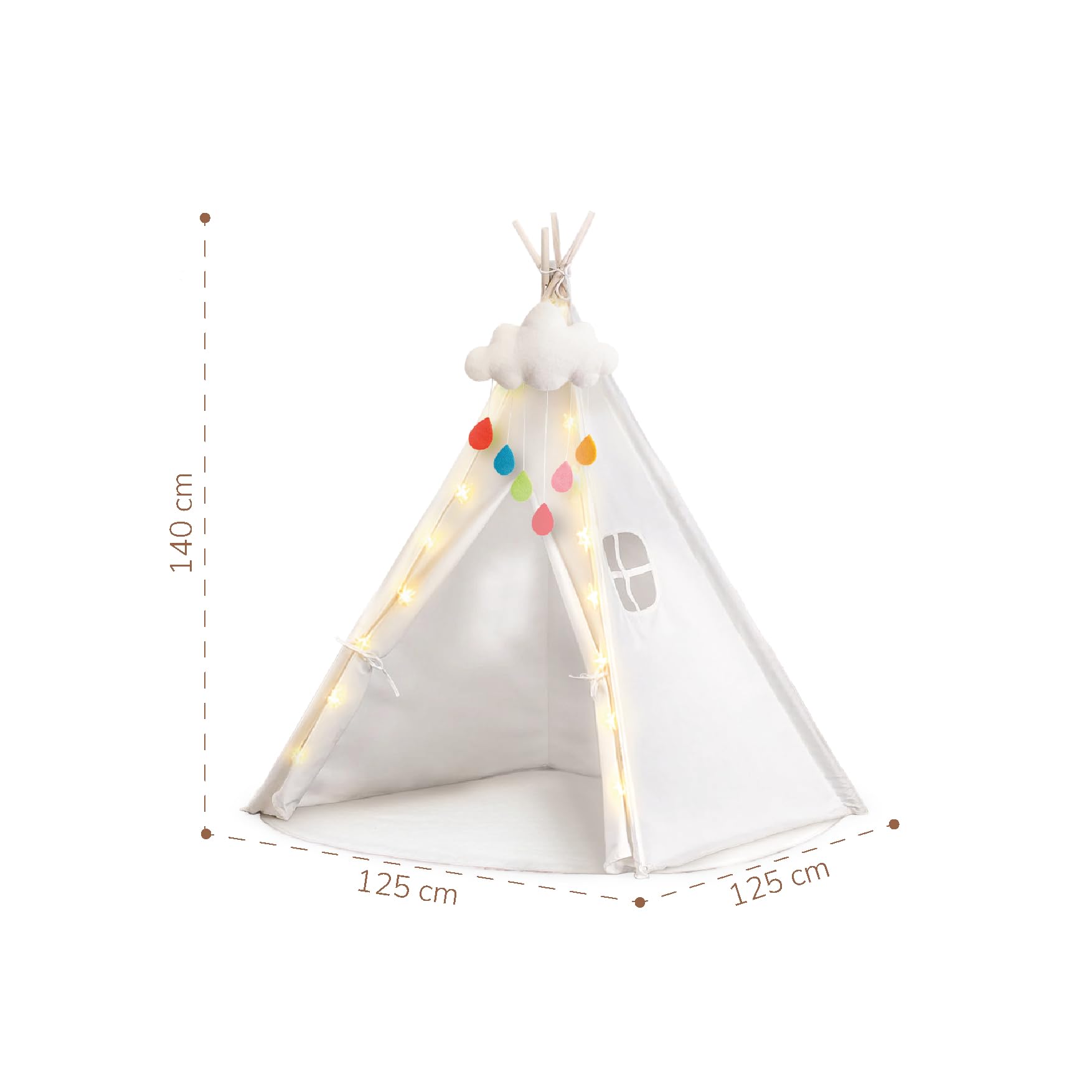 Buddy Baby Tipi - Tenda per lettino con luci a stella e peluche nuvola – Tappeto imbottito – Gioco interno esterno