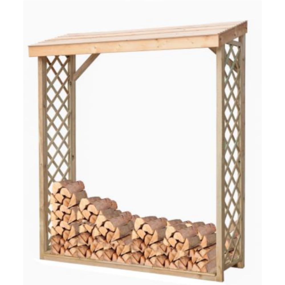Legnaia da Parete Jessy 162x60x205 cm cm con Grigliato – in Legno di Conifera Autoclave – Porta Legna da Esterno con Tetto e Pavimento – Struttura Massiccia fino a 6 Quintali