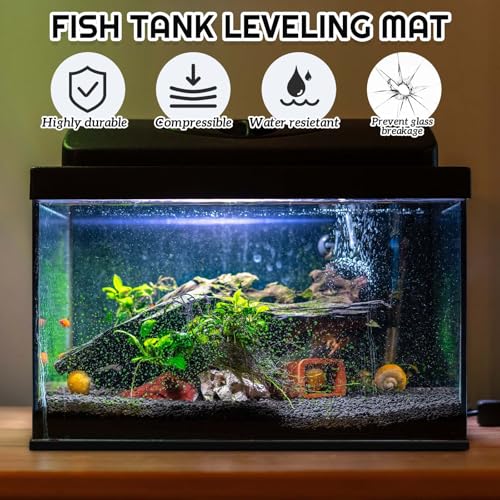 Image of Pangda 4 Pcs 19.6 x 12.99 Inches Aquarium Fish Self Leveling Mat for Under Tank Foam Compressible Neoprene Mat with Adhesive Backing Waterproof Easy to Cut Stability, Black
