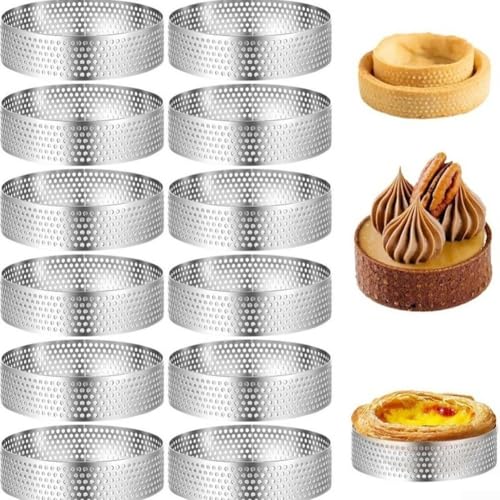 Moldes para tartas de acero inoxidable, anillos redondos para pasteles de postre, hornear, pasteles, herramientas de cocina (12 piezas de 6 cm)