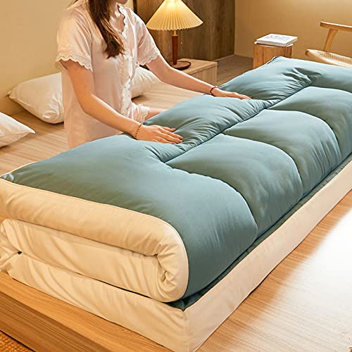 Cubrecolchón plegable japonés grueso para suelo, color azul niebla, tamaño King, 180 x 200 cm, perfecto para cama de invitados y colchoneta de dormir, opciones dobles e individuales disponibles.