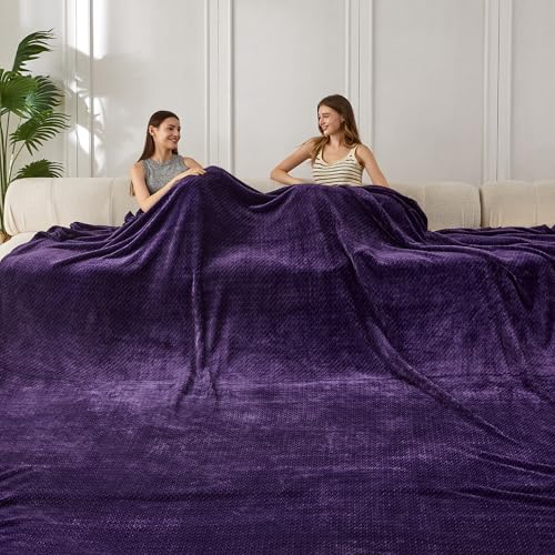 COOVA Oversized King Fleece Blanket 120x120 inches, Soft Cozy Warm Giant Extra Large 10'x10' Blanket for Bed, Sofa, Couch,Travel, Camping, California Huge Big Throw Blanket, Jacquard Pueple