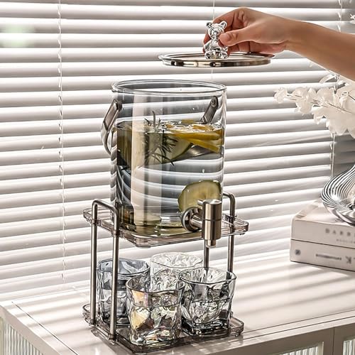 Dispensador de bebidas de vidrio con grifo y soporte, dispensador de bebidas de 3,5 L para cócteles, ponches y jugos, resistente a altas temperaturas para fiestas