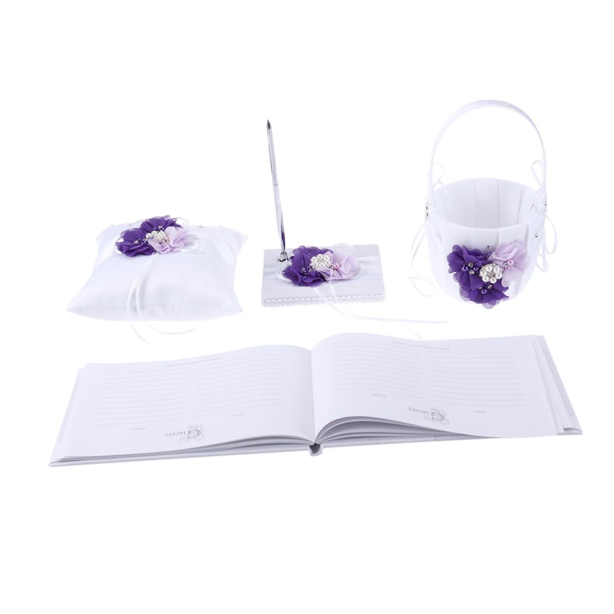 Cabilock 4stücke Teiliges Hochzeitsringkissen Blumenkorb Notizbuch Und Stifthalter Für Braut -Farbe Blüten Für Hochzeitszeremonie