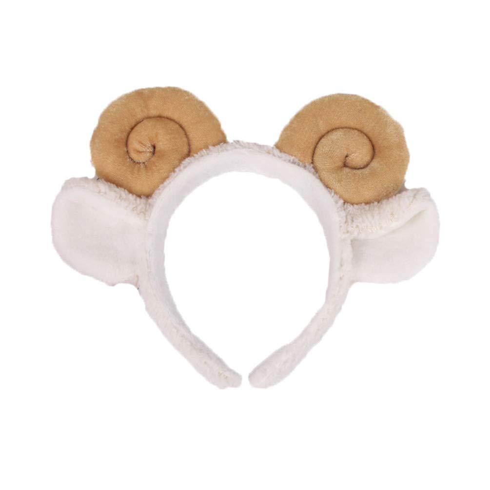 Amosfun Sheep Headband with Horns And Ears Animals Ears Headband Plush Cartoon Headbands for Birthday Halloween Costume Party Kids Adults