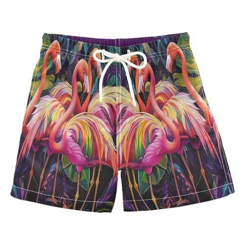 Jucciaco Boys Beach Board Shorts Flamingo Animal Red Cool Quick Dry Swim Trunk Swimwear for Kids