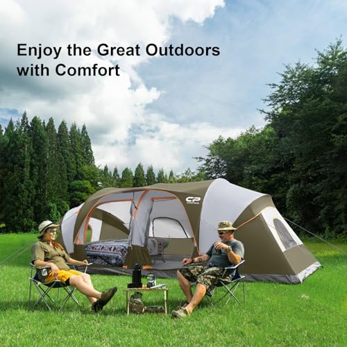 Image of CAMPROS CP Tent 12-Person-Camping-Tents,3 Room Family Tents,Waterproof Windproof Family Tent with Top Rainfly,6 Large Mesh Windows,Double Layer,Easy Set Up, Portable with Carry Bag-20' x 9' x 72 inch(H)
