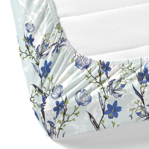 Image of Dreamscape 100% Cotton Queen Fitted Bedsheet with 2 Pillow Covers - (Size 60 x 78 inches, 140 TC, Colour - Blue)