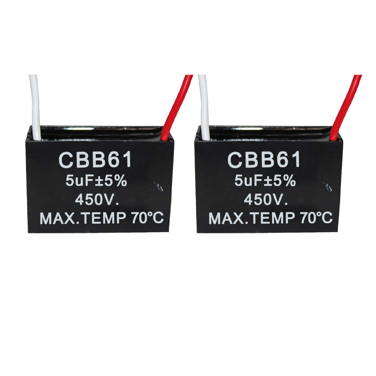 CompStudio 2Pcs 5UF 450V AC CBB61 Ceiling Fan Capacitor 2 Wire 50/60Hz