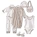 ESHOO 8PCs Ensemble Bébé Naissance en Coton Barboteuses + Pyjamas(Tops Pantalon) + Gilet + Hat+ Booties + Bib pour 0-3M
