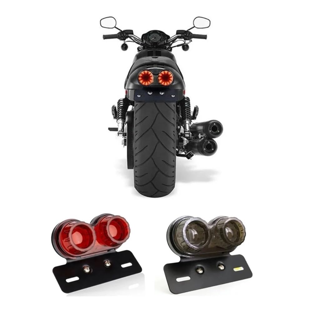 Generique Moto Arrière Lampe Feu Arrière LED Universel Pour Motos, Clignotant De Frein Intégré, D'arrêt Avec Support Plaque D'immatriculation