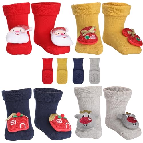 Simpeak 4 Paar Socken Baby, Weihnachten ABS Socken Baby Anti Rutsch,...
