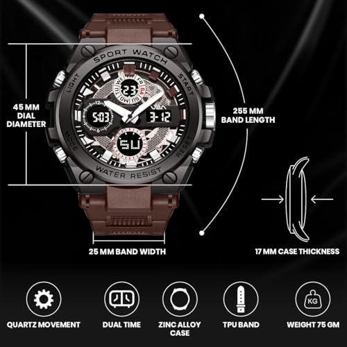 Image of V2A Stryke-TERRAX 5220 Analog-Digital Sports Watch for Men | Bold 3D Dial Design | 50M Waterproof Quartz Watch with Alarm, Stopwatch, Day-Date & Backlight | Rugged Everyday Performance
