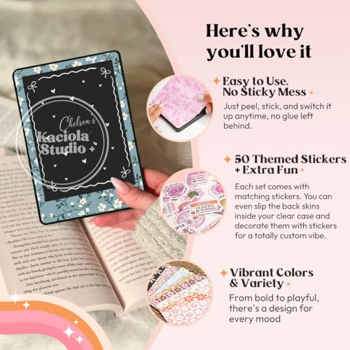 Image of KACIOLA STUDIO 24PCS Simple Flower Skin Set for E-Reader, and 4PCS Type C Charms /50PCS Scrapbook Stickers for Clear Case, 6.9 inchx4.8 inch E-Reader Skin Front and Back Decal for Paper White 11th
