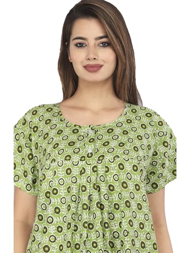 Image of Kuruti B Sheets Cotton Nighty for Women Jaipuri Print 2 Button Round Neck Short Sleeve Night Gown | Maxi Dress