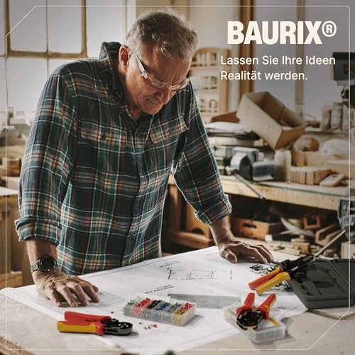 BAURIX® Crimpzange mit 6 Wechselbacken – All-In-One Elektriker Werkzeug für Kabelschuhe, Flachsteckhülsen, Aderendhülsen & weitere Verbinder – zuverlässige Elektroinstallation – HEKTOR PRO