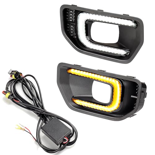 Anzios Compatible For Ford Ranger XLT SPORT Platinum 2022-2023 LED DRL Daytime Running Light Fog Light W/Turn Signal Sequential Lamp, Black/amber, A19209