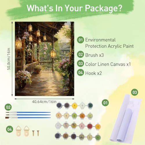 Image of HASTHIP DIY Paint by Numbers Kit Countryside Hallway DIY Oil Paint Paint by Numbers Canvas Oil Paint Wall Decoration DIY Number Painting Natural Scenery Oil Paint Home Decoration, 40 x 50 cm | Oil Painting for Gift, Art Therapy Kit for Adults, Home Wall Decor, Without Frame, Countryside Hallway Art Kit, 40 x 50 cm