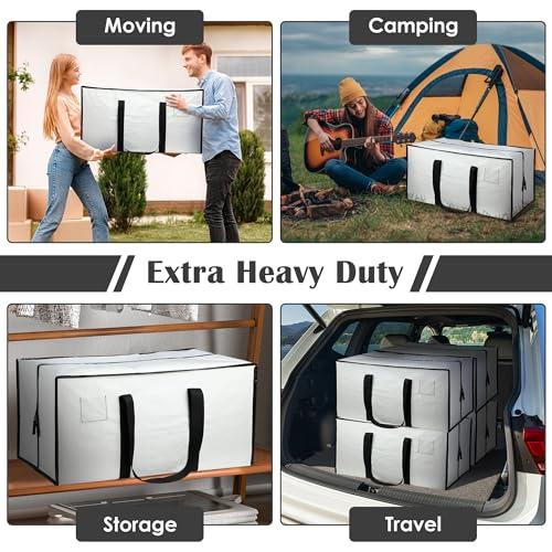 Image of 6 Pack Moving Bags Heavy Duty 210GSM with Full-Open Side Zipper, 93L 65lbs Waterproof Foldable Storage Totes for College Dorm Move-In, Moving Boxes Alternative & Home Organization,White
