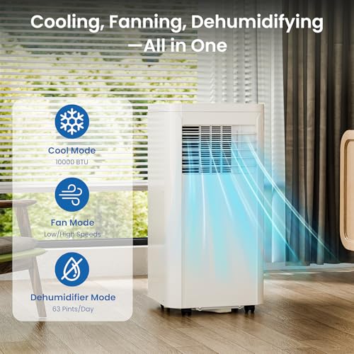 ZAFRO Portable Air Conditioners, 10000 BTU, 3 in 1 Portable AC Unit with Window Kits, Fan & Dehumidifier Modes, Cools up - Additional View