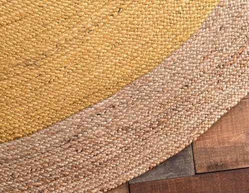 Image of Jute Round Rug Yellow - 150 cm Handwoven Boho Braided Carpet, Natural Fiber Area Rug for Living Room, Bedroom, Dining & Patio - Eco-Friendly Durable Floor Mat