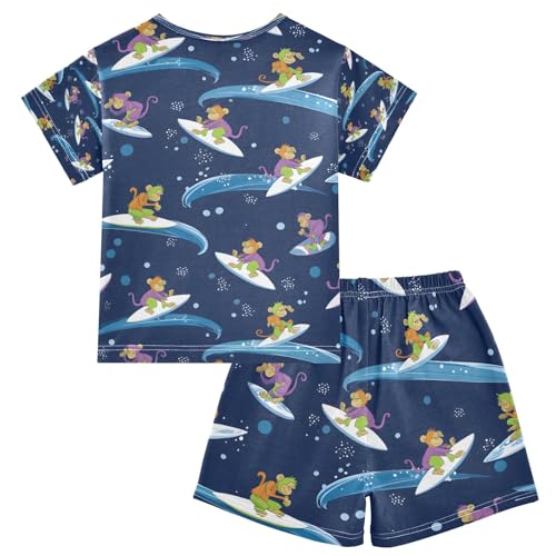senya Monkey Surfing Space Summer Pajamas Set Short Cotton Sleepwear 2 Piece2