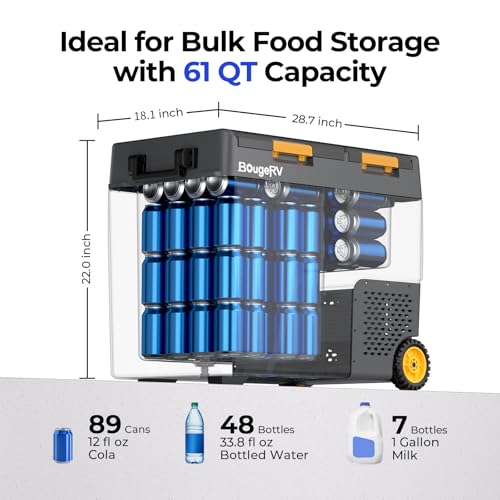 Image of BougeRV 12 Volt Car Refrigerator, CRD2 61 Quart Portable Fridge Freezer with APP Control, -4℉ to 68℉ Dual Zone Compressor Electric Cooler 12 /24V DC, 110~240V AC for Overlanding, Camping, RV, Truck