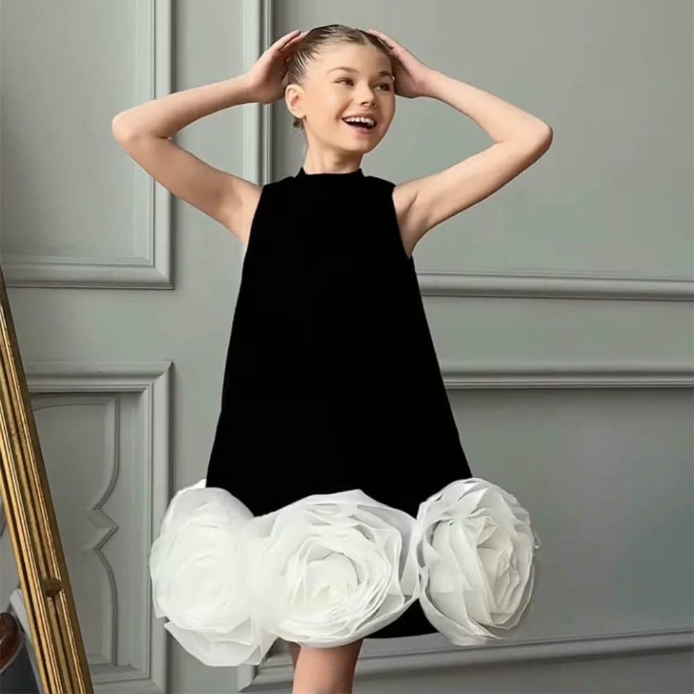 ZBDZSW Kleid aus Seide mit Blumen, für kleine Mädchen, Prinzessin, für Baby, Teenager, Vintage, für Party, Parade, Geburtstag, Babykleidung