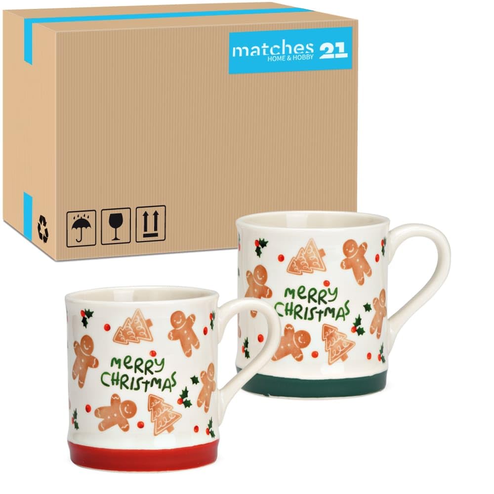 Juego de 36 tazas de café de porcelana con texto en alemán "MERRY Christmas", 350 ml, con motivos de pan de jengibre en rojo y verde, 13 x 10 cm, tazas ideales para café, té o vino caliente, aptas