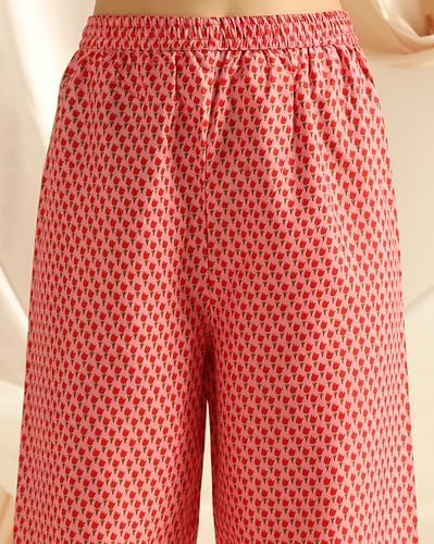 Image of DHRUVI TRENDZ Co Ord Set for Women Stylish | Ethnic Cotton Casual Cord Set | Stylish Summer Kurta & Pant Set | Casual Daily Outfit Night Suit for Women | Full Sleeve Top with Relaxed Fit Trousers