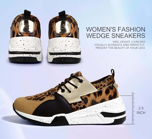 LUCKY STEP Women's High Heel Wedge Sneakers Fashion Cliff Platform Retro Lace Up Casual Shoes4