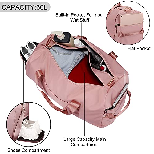 PHABULS Waterproof Duffel Weekender Bag Pink For Women and Men Swim Sports Travel Gym Bag,19.68inch