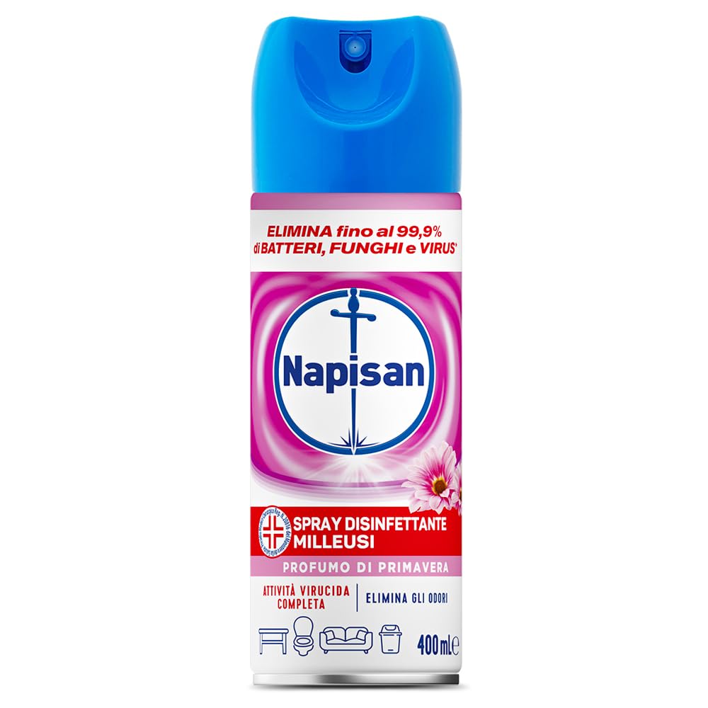 Napisan Spray Disinfettante Milleusi, Disinfettante Spray per Tessuti e Superfici, Fragranza Profumo Di Primavera, Confezione da 3 Spray da 400ml