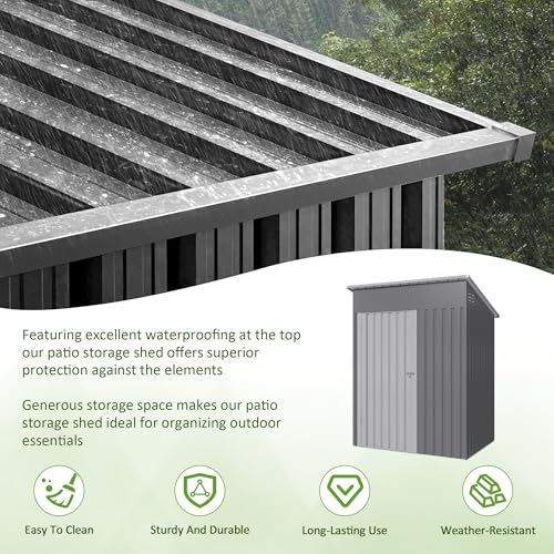 Image of DAUSOLA 5x2.5 FT Outdoor Storage Shed, Metal Garden Tool Shed with Updated Frame Structure and Lockable Doors, Ideal for Backyard Garden Patio Lawn, Grey
