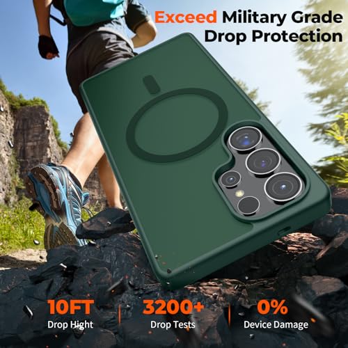 Image of SUPFINE Magnetic for Samsung Galaxy S25 Ultra Case with Screen Protector, (Built-in Magnets) (Military Grade Drop Protection) Slim Translucent Shockproof Phone Case,Forest Green