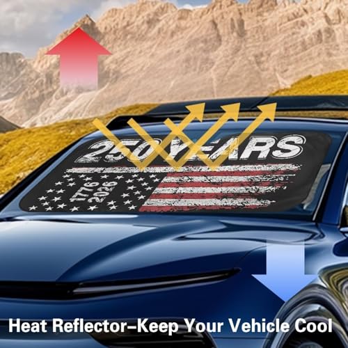 Image of Windshield Sun Shade, 250 Years USA 1776-2026 Auto Sunshade Front Window Sunshade Visor Protector Suitable for Most Cars, Reflect UV Sun and Heat and Protect Your Car