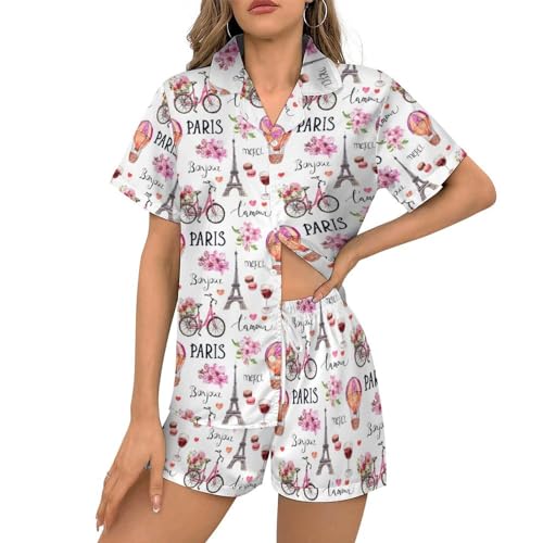 Womens Pajama Sets 2 Piece Short Sleeve Soft Satin Sleepwear Button Down Loungewear XS-2XL