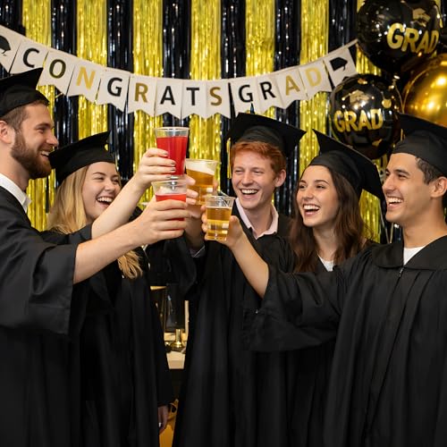 Image of New Years Decorations 2027 - Black Gold Streamers Backdrop Banner | Graduation Party Decorations Indoor Outdoor Outside - Class of 2026 Graduation Party Photo Booth Favors Supplies for Home Wall Door